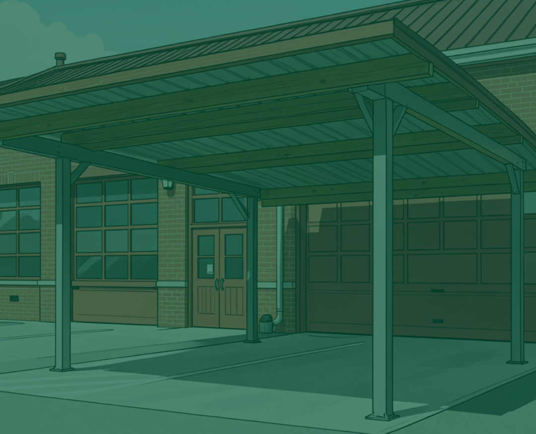 Bild eines Carports vor einem Feuerwehrhaus